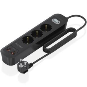 Regleta con Interruptor Aisens ASPS-2A2C11-BK/ 3 Tomas de Corriente/ 2 USB - 2 USB Tipo-C/ Cable 1.4m/ Negro 8435739904435 ASPS-2A2C11-BK AIS-REGLETA ASPS-2A2C11-BK