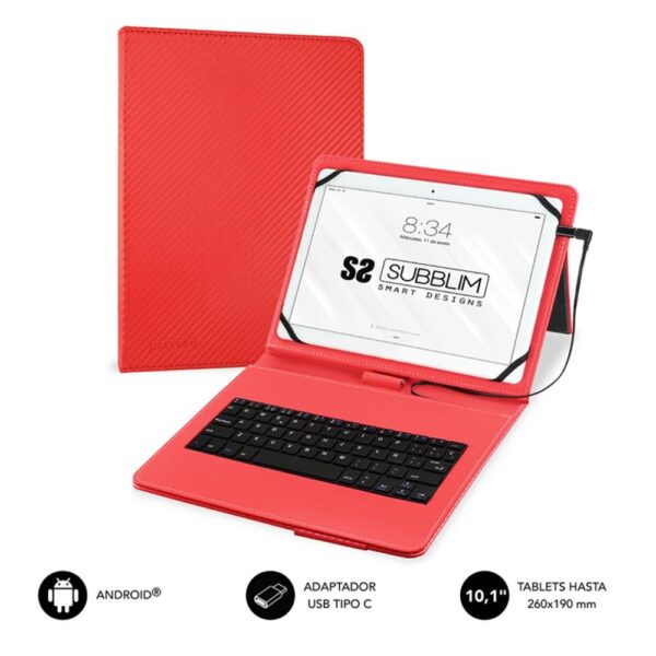 8436586741037 | P/N: SUB-KT1-USB002 | Cod. Artículo: DSP0000021722 Funda + teclado subblim keytab pro para tablet 10.1pulgadas rojo