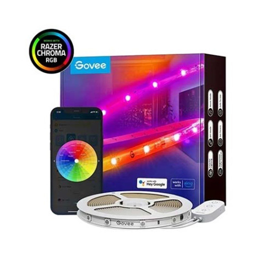 6974316990970 | P/N: H619A3D1 | Cod. Artículo: DSP0000018388 Tira led govee rgb smart wifi+bt h619a 5m -  rgbic -  64 modos -  control por voz