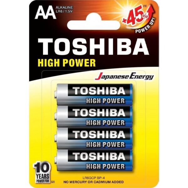Pack de 4 Pilas AA Toshiba High Power LR6/ 1.5V/ Alcalinas 4904530592546 R6AT BL4 TOS-PILA R6AT BL4