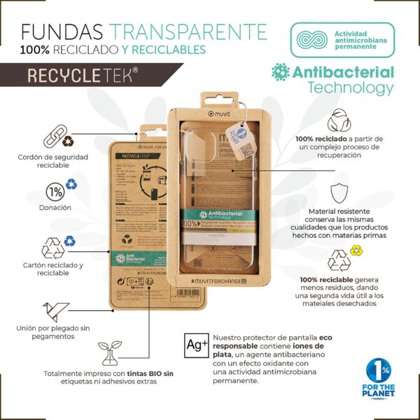 Funda muvit recycletek antibacteriana para apple iphone 12 pro max transparente - Imagen 3