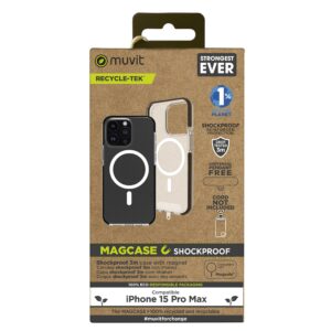 8426801171879 | P/N: MCSPS0030 | Cod. Artículo: DSP0000023448 Funda muvit recycletek magsafe shockproof 3m para apple iphone 15 pro max transparente - negra