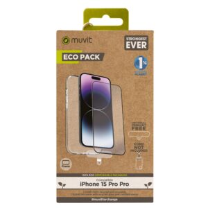 8426801171909 | P/N: MCPAK0084 | Cod. Artículo: DSP0000023465 Funda muvit para iphone 15 pro max + protector pantalla vidrio templado plano marco negro