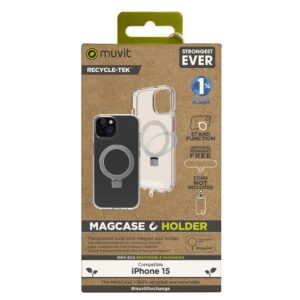 8426801171916 | P/N: MCBKC0298 | Cod. Artículo: DSP0000023453 Funda muvit recycletek magsafe + soporte para iphone 15 transparente