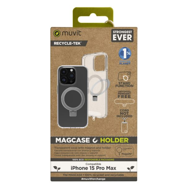 8426801171923 | P/N: MCBKC0299 | Cod. Artículo: DSP0000023454 Funda muvit recycletek magsafe + soporte para iphone 15 pro max transparente