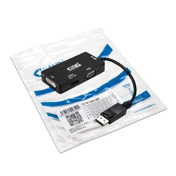 Cable Conversor Nanocable 10.16.3301-BK/ Displayport Macho - VGA Hembra/ DVI Hembra/ HDMI Hembra 8433281007994 10.16.3301-BK NAN-ADP 10.16.3301-BK