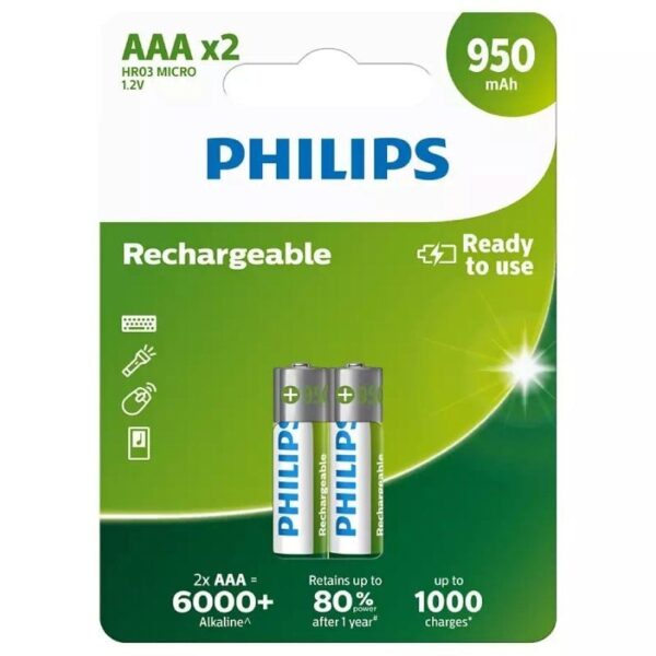 Pack de 2 Pilas AAA Philips R03B2A95/10/ 1.2V/ Recargables 8712581634506 R03B2A95/10 PHIL-PILA R03B2A95 10