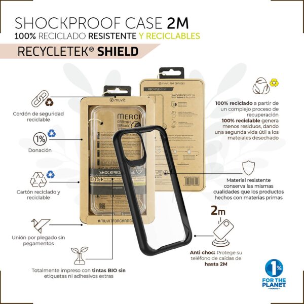 Funda muvit shockproof 2m para apple iphone 13 pro max transparente - negra - Imagen 3