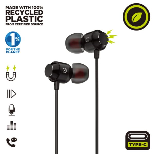 Auriculares magneticos muvit m32 usb tipo c negro - Imagen 3