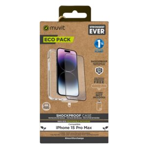 8426801171947 | P/N: MCPAK0086 | Cod. Artículo: DSP0000023406 Funda muvit shockproof 2m para apple iphone 15 pro max transparente + protector pantalla cristal templado marco negro