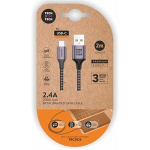 Cable USB 2.0 Tech One Tech TEC2023/ USB Tipo-C Macho - USB Macho/ 2m/ Gris 8436546594093 TEC2023 TOT-CAB TEC2023