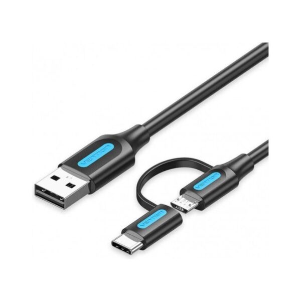 Cable USB 2.0 Vention CQDBF USB Macho - Micro USB Macho/ USB Tipo-C Macho/ 480Mbps/ 1m/ Negro 6922794753037 CQDBF VEN-CAB CQDBF