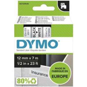 Cinta Rotuladora Adhesiva de Plástico Dymo D1 45013/ para Label Manager/ 12mm x 7m/ Negra-Blanca 5411313450133 S0720530 DYM-CINTA D1 12X7 NEGRO-BLAN