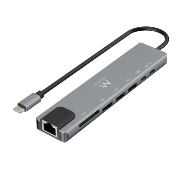 HUB EWENT USB3.2 GEN1 USB-C MULTIPORT DOCK 8-1 HDMI 4K 87W USB-C 2XUSB-A LAN CR 8052101431582 EW1146