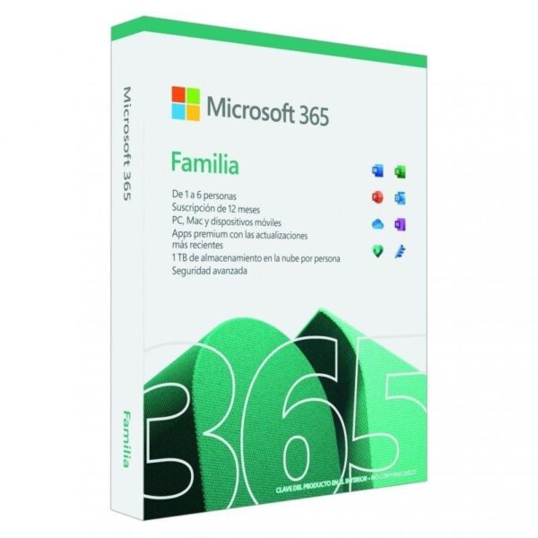 Microsoft Office 365 Familia/ 6 Usuario/ 1 Año/ 5 Dispositivos 196388208821 6GQ-01955 MICROSOFT 365 FAMI 6U 5D 1A