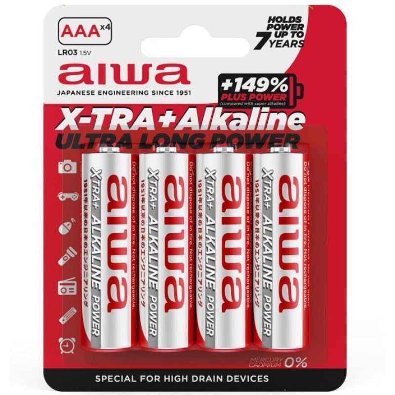 Pack de 4 Pilas AAA Aiwa X-TRA+Alcaline LR03/ 1.5V/ Alcalinas 8435256897487 AB-AAALR03/4 AIW-PILA AB-AAALR03 4