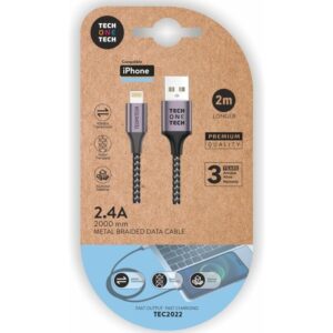 Cable USB 2.0 Tech One Tech TEC2022/ USB Macho - Lightning Macho/ 2m/ Gris 8436546594086 TEC2022 TOT-CAB TEC2022