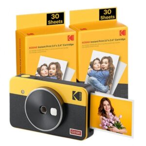 Cámara Digital Instantánea Kodak Mini Shot 2 Retro/ Tamaño Foto 5.3x8.6cm/ Incluye 2x Papel Fotográfico/ Amarillo 192143002642 C210RY60 KOD-CAMARA MSHOT2 R PYE