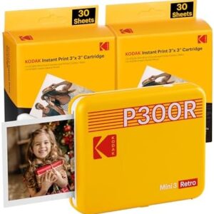 0192143003960 KODAK MINI 3 RETRO INSTANT PHOTO PRINTER P300R YELLOW 3X3 + 60SHEETS 102