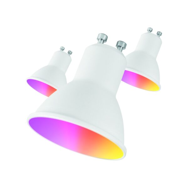 8426801162624 | P/N: MIOPAK006 | Cod. Artículo: DSP0000024975 Bombilla muvit io gu10 5.5w rgb pack 3 unidades