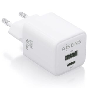 Cargador Gan de Pared Aisens ASCH-30W2P037-W/ 1xUSB Tipo-C/ 1xUSB/ 30W 8435739901281 ASCH-30W2P037-W AIS-CARGA ASCH-30W2P037-W