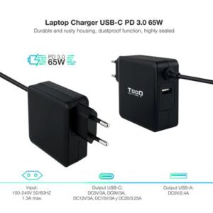 8433281011984 TQLC-USBC65PD CARGADOR DE PORTATIL TOOQ TQLC-USBC65PD 65W USB-C PD3.0 + USB-A NEGRO