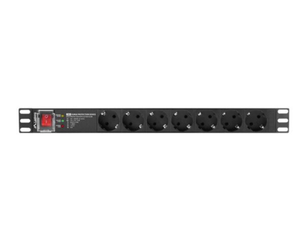 5901969429763 | P/N: PDU-PRO-07F-0200-BK | Cod. Artículo: DSP0000012877 Regleta lanberg 1u 16a 7x schuko rack 19pulgadas 2m negro