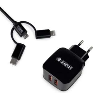 CARGADOR PARED SUBBLIM ABS 2.4A CON CABLE 3IN1 BLACK 8436586740702 SUB-CHG-1ZWC02