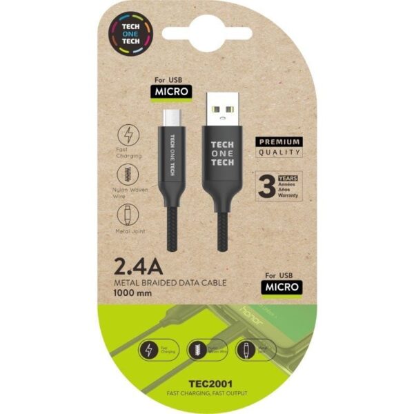 Cable USB 2.0 Tech One Tech TEC2001/ USB Macho - MicroUSB Macho/ 1m/ Negro 8436546592228 TEC2001 TOT-CAB TEC2001