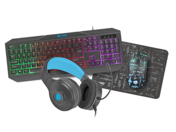 PACK GAMING 4 EN 1 FURY THUNDERSTREAK TECLADO+RATON+AURICULAR+ALFOMBRILLA 5901969426472 NFU-1677