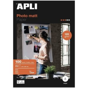 Papel Fotográfico Apli Matt 12626/ DIN A4/ 120g/ 100 Hojas/ Mate 8410782126263 12626 API-PAPEL 12626