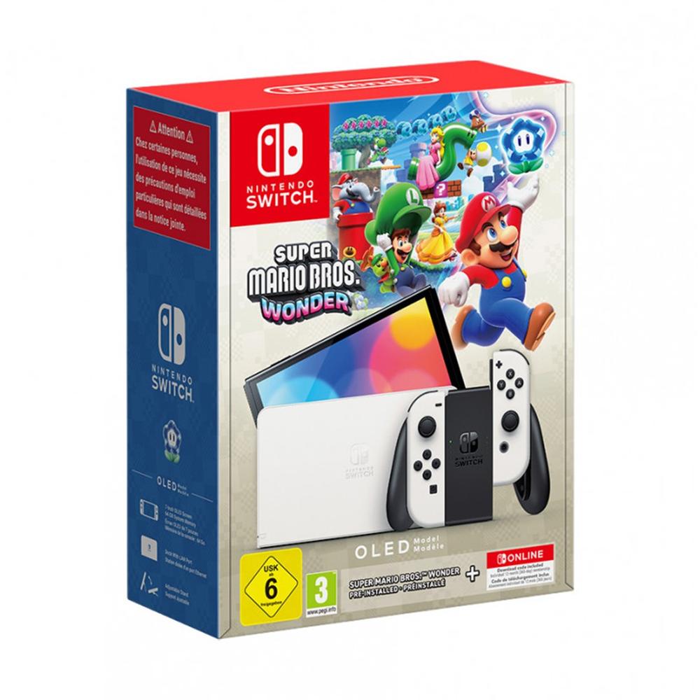 045496454074 | P/N: 10014335 | Cod. Artículo: MGS0000023898 Consola nintendo switch oled blanca + super mario bros wonder + 12 meses nintendo switch online