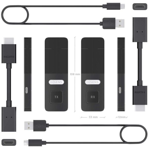 Adaptador de vídeo inalámbrico HDMI a HDMI Aisens ASWL-H2K30M001-BK - Imagen 3