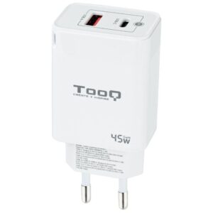 Cargador Gan de Pared TooQ TQWC-GANQCPD45WT/ 1xUSB Tipo-C/ 1xUSB/ 45W 8433281012578 TQWC-GANQCPD45WT TOO-CARGA TQWC-GANQCPD45WT