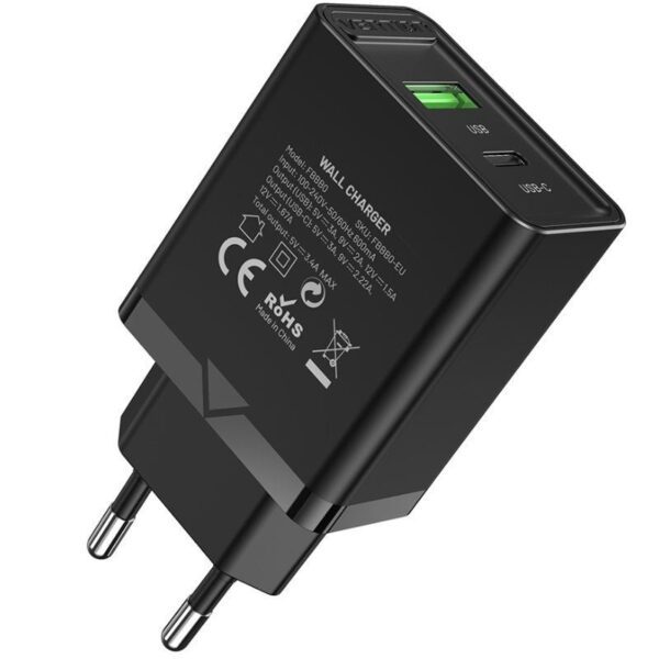 Cargador de Pared Vention FBBB0-EU/ 1xUSB Tipo-C/ 1xUSB/ 20W - Imagen 2