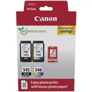 Cartucho de Tinta Original Canon PG-545 + CL-546 Multipack/ Negro/ Tricolor + Papel Fotográfico 8714574680002 8287B008 CAN-MULTIPACK 8287B008