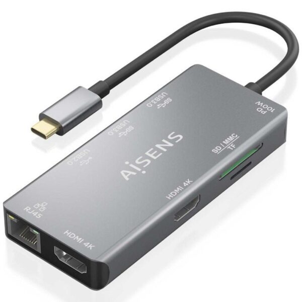 Docking USB Tipo-C Aisens ASUC-9P018-GR/ 2xHDMI/ 3xUSB/ 1xRJ45/ 1xLector Tarjetas/ 1xUSB Tipo-C PD/ Gris 8435739901724 ASUC-9P018-GR AIS-HUB ASUC-9P018-GR