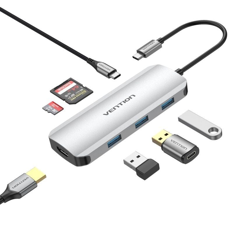 Docking USB Tipo-C Vention TOJHB/ 1xHDMI/ 3xUSB/ 1xUSB Tipo-C/ 1xLector tarjetas/ Gris 6922794756816 TOJHB VEN-DOCK TOJHB