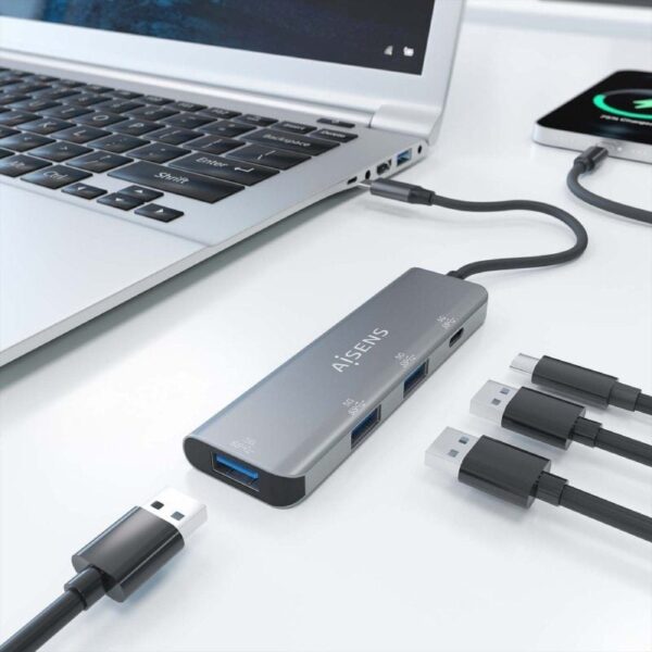 Hub USB Tipo-C Aisens A109-0762/ 3xUSB/ 1xUSB Tipo-C/ Gris - Imagen 5