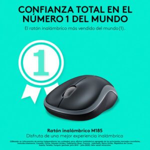 RATON LOGITECH M185 OPTICO 1000DPI INALAMBRICO 2 BOTONES NEGRO/GRIS 5099206027282 P/N: 910-002238 | Ref. Artículo: 910-002238