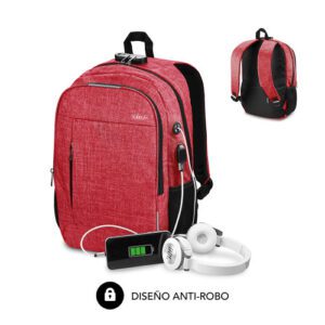 SUBBLIM Mochila para Portátil Urban Lock Backpack 16" Red 8436586741358 | P/N: SUB-BP-1UL0002 | Ref. Artículo: 1335809