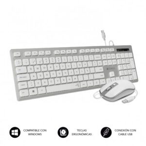 SUBBLIM Teclado Ergonómico y ratón con cable USB Plano Silencioso Plateado/Blanco Ergo 8436586741884 | P/N: SUBKBC-CEKE60 | Ref. Artículo: 1350397