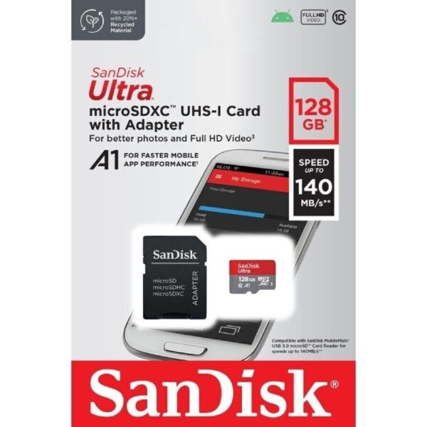 Tarjeta de Memoria SanDisk Ultra 128GB microSD XC con Adaptador/ Clase 10/ 140MBs - Imagen 3