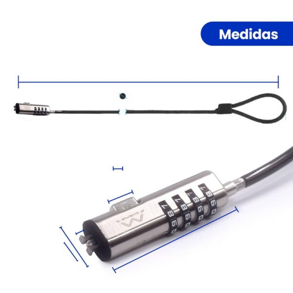 Cable de seguridad ewent para portatil -  combinacion 4 digitos 1.8m - Imagen 2