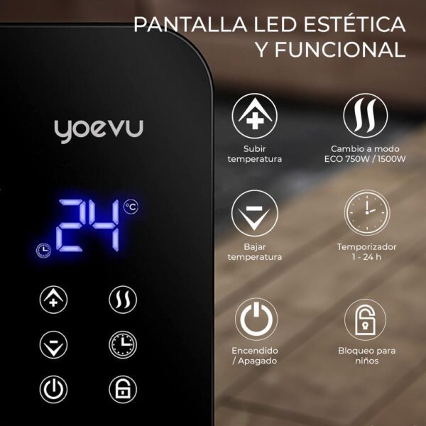 Yoevu | radiador bajo consumo | 1500w | programable | control app wifi | negro - Imagen 2