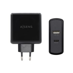 AISENS CARGADOR 57W 1xUSB-C PD3.0 45W 1xUSB-A 5V 2.4A 12W NEGRO 8436574706253 ASCH-2PD45A-BK