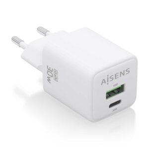 CARGADOR AISENS GAN 30W 1XUSB-C PD3.0 QC4.0 1XUSB-A QC3.0 BLANCO 8435739901281 ASCH-30W2P037-W