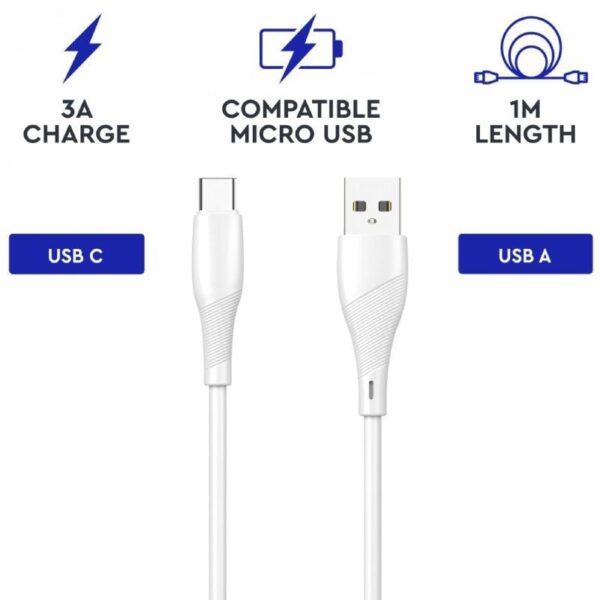 Cable USB 2.0 Tipo-C Myway MWUSC0019/ USB Macho - USB Tipo-C Macho/ 1m/ Blanco - Imagen 2