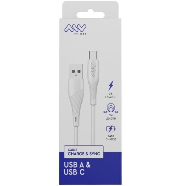 Cable USB 2.0 Tipo-C Myway MWUSC0019/ USB Macho - USB Tipo-C Macho/ 1m/ Blanco - Imagen 3