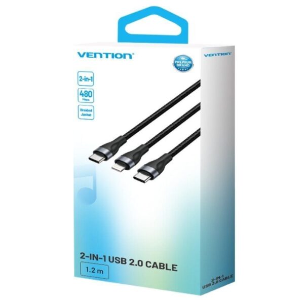 Cable USB Tipo-C Vention H17BAV/ USB Tipo-C Macho - Lightning Macho/ USB Tipo-C Macho/ 60W/ 480Mbps/ 1.2m/ Negro - Imagen 2